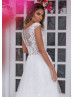 Beaded V Neck Ivory Lace Tulle Sparkle Wedding Dress